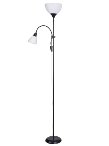 Торшер с 2 плафонами, металл. E27/Е14, черный