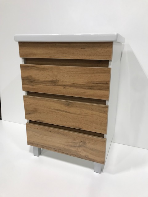 Тумба Рино 60 + ум. COMO 60 (Фасад белый глянец МДФ, стенки ясень) (1)