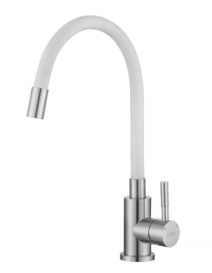 Смеситель для кухни K44SW, Кухня/Kitchen, гибкий излив, нержавеющая сталь/белый, ESKO