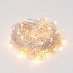 Гирлянда светодиодная, 10м. 100 светодиодов. Теплый белый свет, провод прозрачный ( _ )