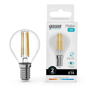 Лампа Gauss Filament Elementary Шар 12W 750lm 4100К Е14 LED 1/10/100 (10)