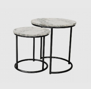 Стол журнальный МАТРЕШКА каркас чёрный /столешница ЛДСП Сабия (белый мрамор)  (к-т 2 шт.)
