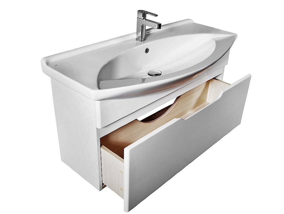 Тумба Dreja Laguna 75 подвесная + ум. Лагуна 75/Стиль 75 белый лак (1)