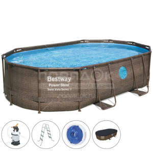 Бассейн каркасный Bestway Power Steel 488 x 305 x 107 см, фильтр-насос, тент, лестница