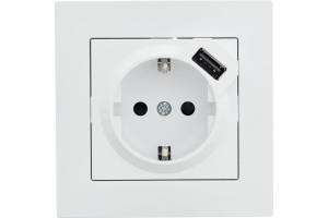Белая розетка с/з + USB разъём VESNA (10)