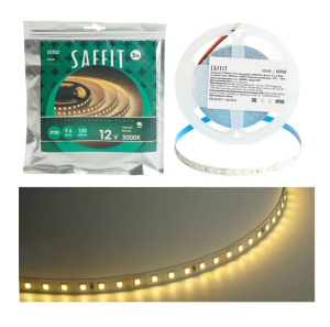 Лента светодиодная SST02 SAFFIT 120SMD(2835)/м 9.6Вт/м 12V 5000*8*1.22мм 3000К, IP20 ( _ )