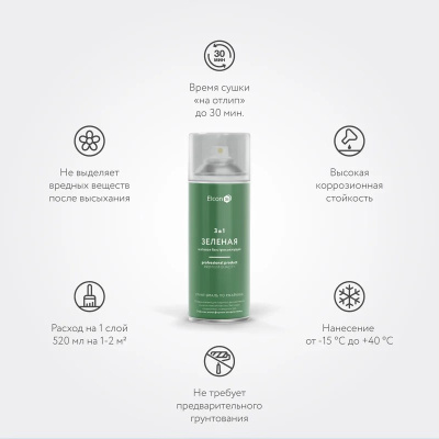 Грунт-эмаль по ржавчине Elcon 3 в 1 матовая зеленая 520 мл аэрозоль (12) купить в интернет магазине Вегос-М в Улан-Удэ
