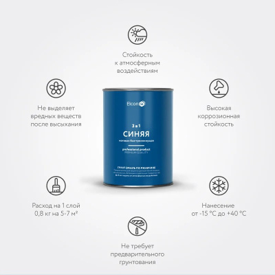 Грунт-эмаль по ржавчине Elcon 3 в 1 матовая синяя 0,8 кг (12) купить в интернет магазине Вегос-М в Улан-Удэ