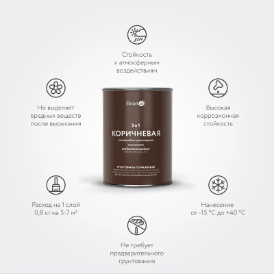 Грунт-эмаль по ржавчине Elcon 3 в 1 матовая коричневая 0,8 кг (12) купить в интернет магазине Вегос-М в Улан-Удэ