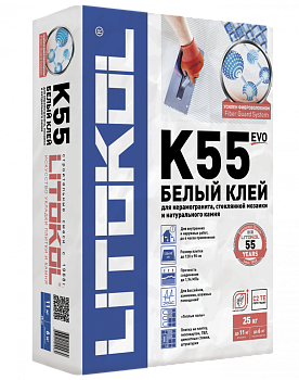 Клей 25кг белый фиброарм. для стек.мозаики, мрамора, кер.плитки, керамогр. LitoPlus K55 C2TE (54)