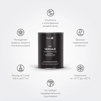 Грунт-эмаль по ржавчине Elcon 3 в 1 матовая черная 0,8 кг (12) купить в интернет магазине Вегос-М в Улан-Удэ